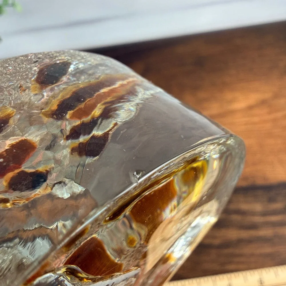 Walther Glas Crystal Bud Vase Amber Floral Relief West Germany